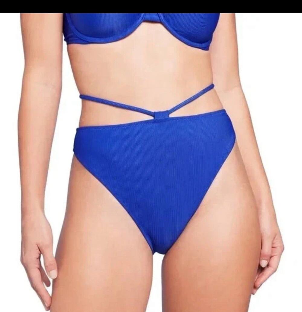 Women's Strappy Ribbed High Waist Extra High Leg Extra Cheeky Bikini Bottom S